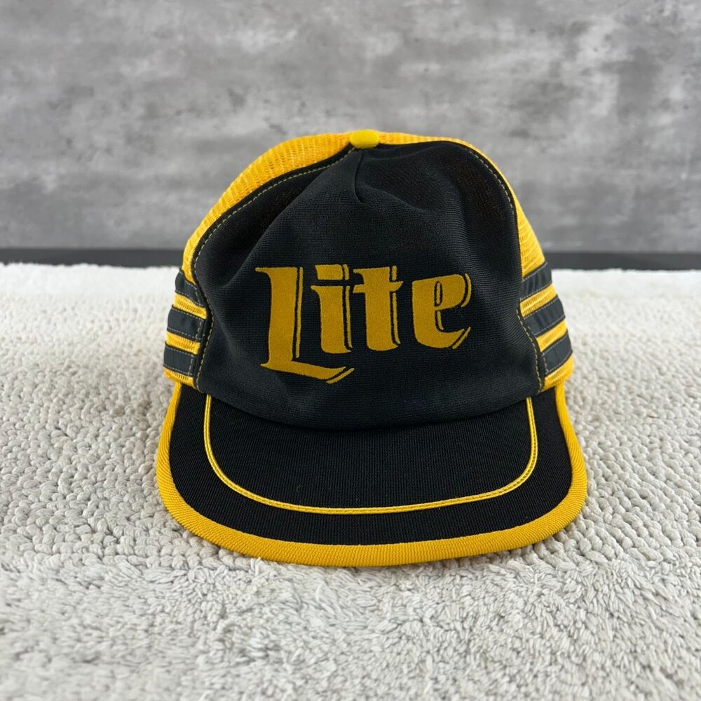 VINTAGE 3 STRIPE MILLER LITE‎ MESH SNAPBACK TRUCKER HAT OSFA GRAPHIC CAP BEER